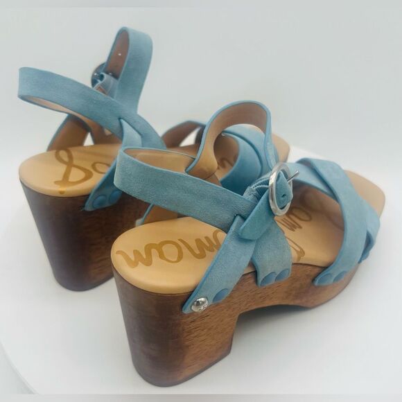 New! SAM EDELMAN Women's Josefine Platform Heeled Sandal Sky Blue - Picture 11 of 15